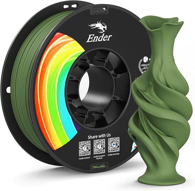 Creality Matte PLA Plus Filament 1.75mm, Olive Green Color, Low Warping, Minimal Layer Lines, Dimensional Accuracy +/- 0.02mm, 1kg (2.2lb) 3D Printer PLA+ Filament, Matte Army Green