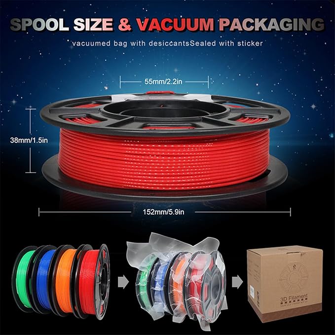 YOUSU PLA Plus Filament 1.75mm Bundle 4x250g, 4 Pack 1 KG PLA+ Sample 3D Printer Filament, 3D Printing Multi Pack Filament Dimensional Accuracy +/- 0.02mm(2.2lbs),Red/Orange/Blue/Green