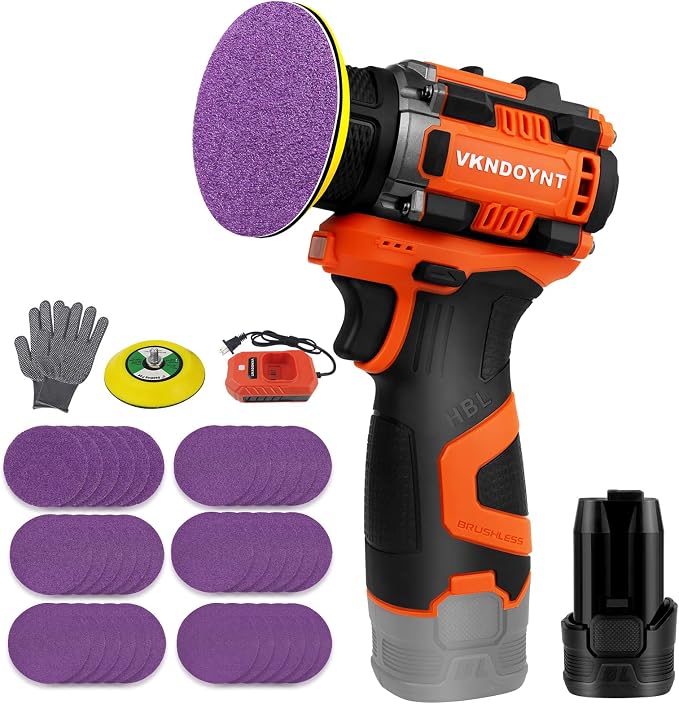 Brushless Small Sander with 36PCS Sandpapers, 2 Variable Speed Cordless Sander (0-500/0-3000 RPM), 3.0Ah Battery, Mini Compact Design Electric Sander for Wood, Metal, Paint Removal, and DIY Projects