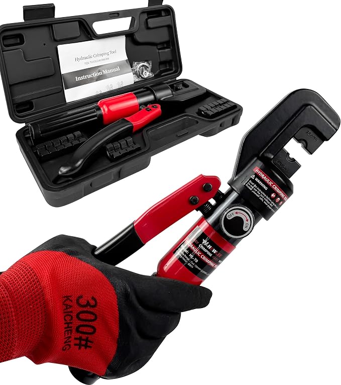 Hydraulic Crimping tool for Battery Cable Crimper | 9 Pairs Standard US Dies Range 12AWG-2/0AWG | MAX 10TON Crimping Force | Upgrade the Hydraulic System to Prevent Oil Leakage