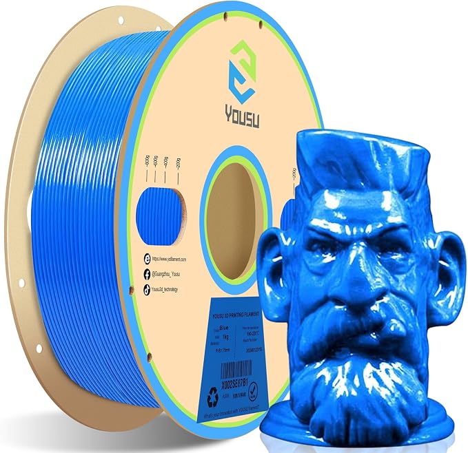 YOUSU Blue PVB Filament 1.75 mm for 3D Printer & 3D Pen 1 kg (2.2 lbs), Print As Easy as PLA Filament, can be Polished with Alcohol to get Smooth Surface.