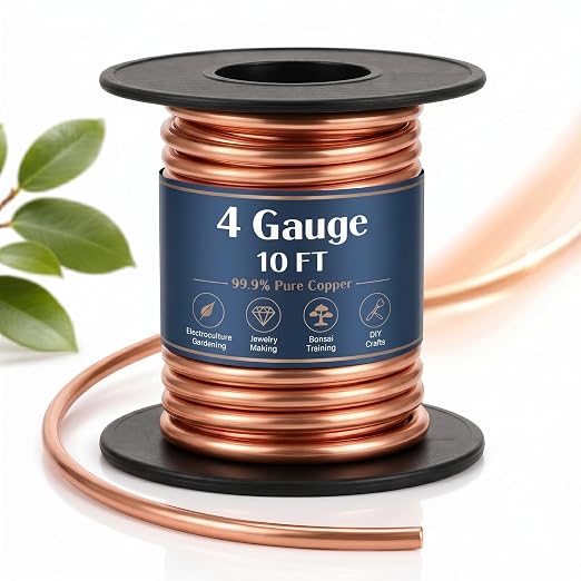 Therwen 10ft 4 Gauge Copper Wire for Gardening, Electroculture, Bonsai, Jewelry Making Beading DIY Craft Pure Bare Copper Wire Spool