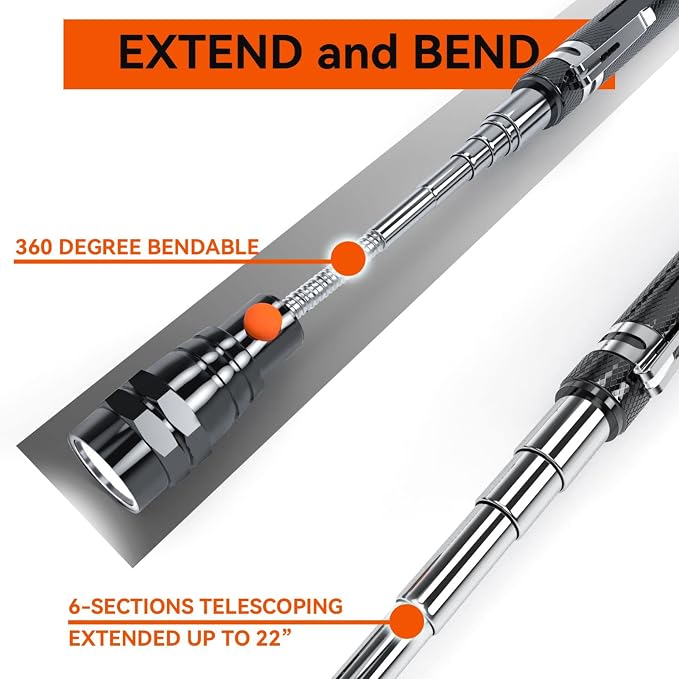 VIBELITE Gifts for Men, Magnetic Pickup Tool with LED, Telescoping Magnet Flashlight, Cool Gadgets Birthday Gifts for Him, Dad, Teen Boys, Husband, Handyman, Boyfriend, Mens Gifts, Black