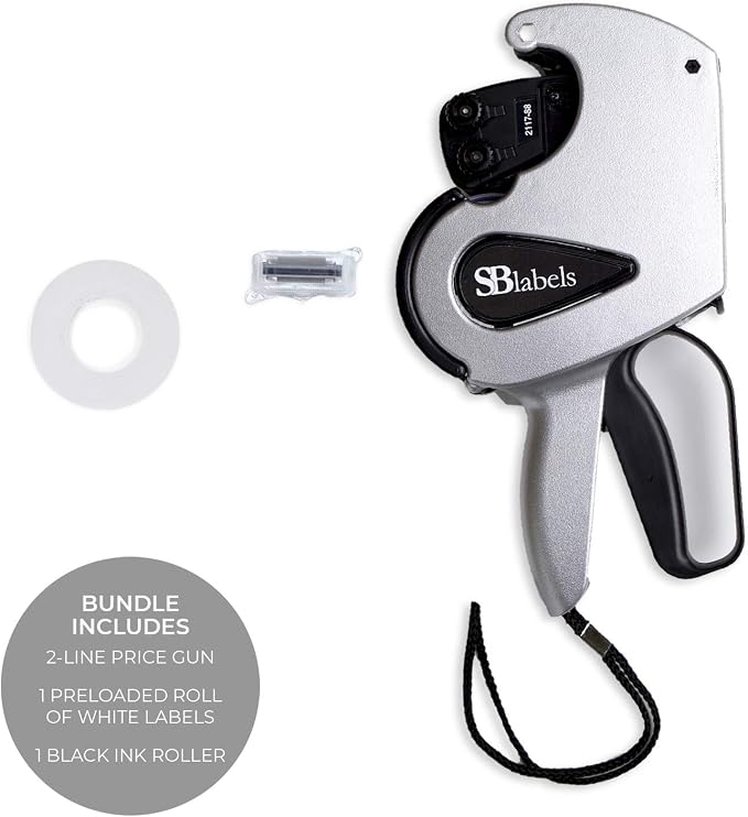 SBLabel Two Line Price Gun / 2 Line Pricing Gun/Pre-Loaded Roll of White Labels and Instruction Sheet