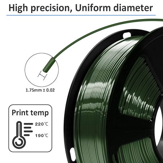 GIANTARM 3D Printer Filament, Shiny Silk Green PLA Filament, 1Kg(2.2lbs) Spool, 1.75mm Dimension Accuracy +/- 0.03mm, 3D Printing Filament,Fit Most FDM Printer