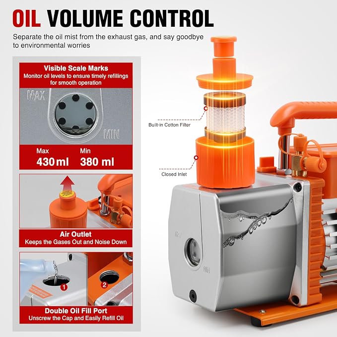 Nilight Vacuum Pump HVAC, 5 CFM 1/2 HP 110V 2 Stage AC Vacuum Pumps Kit for R22 R404a R134a R410a, 3x10⁻¹ Pa Ultimate Vacuum for Auto Air Conditioning Servicing Refrigerant Recharging, Oil Included