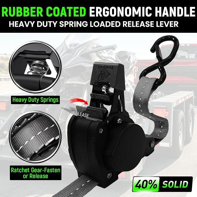 Retractable Ratchet Straps (Patented-4pack) - 1 inch x 10Feet (1,800lb Break Strength) Auto Self Retracting Tie Down Straps - Self Retractable Straps with Refletcive for Motorcyle, Truck or Cargo