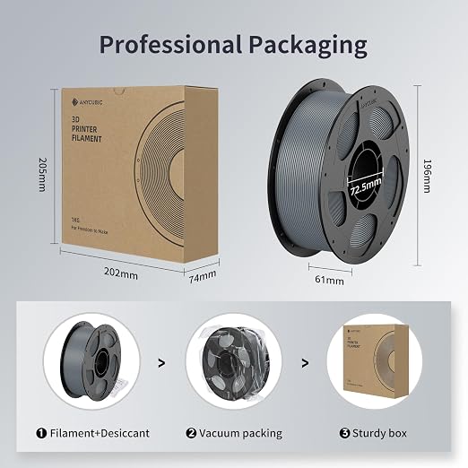 ANYCUBIC 3D Printer Filament PLA Bundle, PLA Filament 1.75mm Dimensional Accuracy +/- 0.02mm, 1KG Reusable Spool, 2KG Black+Texture Grey