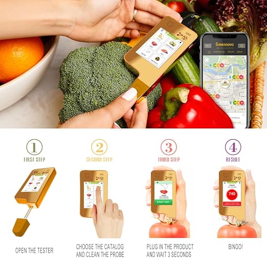 ECO6 Food Tester Nitrate Tester for Fish Fruit Vegetable Meat,TDS Water Tester Radiation Meter Geiger Counter Food Detector for Home Health-Golden