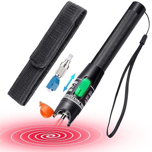 Visual Fault Locator 30KM - VFL Fiber Optic Tester Kit with Universal 2.5mm Connector, Includes FC to LC Adapter, Compatible Single Mode 9/125um & Multimode, Fiber Light & Laser for CATV Telecom