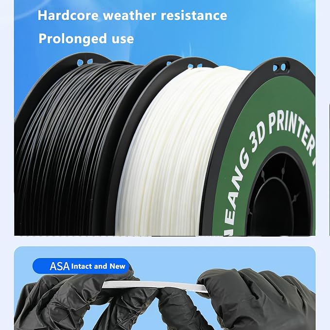 Black ASA 3D Printer Filament 1.75mm, 1kg Spool, UV & Weather-Resistant ASA Material, ±0.02mm Precision, Heat-Resistant, Low-Warp & Durable, Ideal for Outdoor Parts
