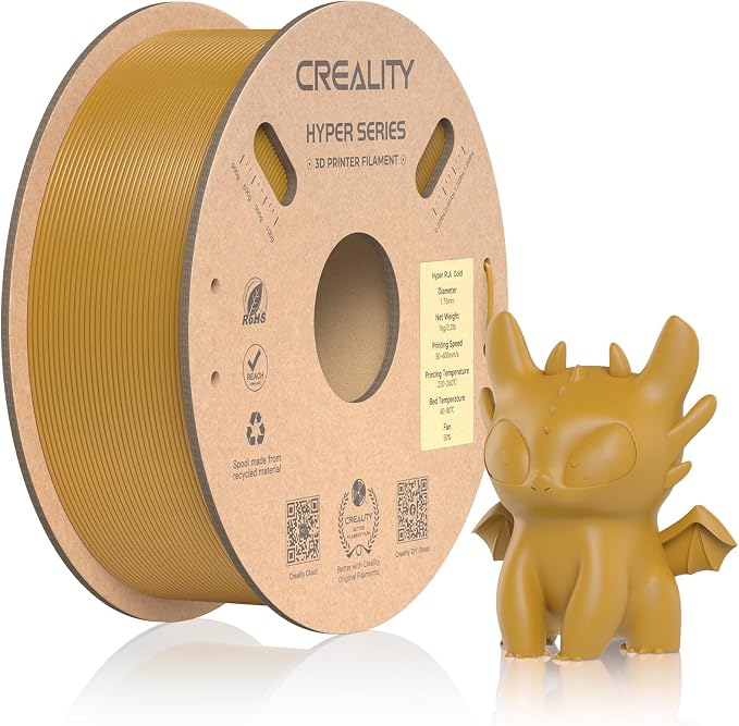 Official CREALITY Hyper PLA Filament 1.75mm, High Speed PLA 30-600mm/s Rapid 3D Printer Filament, Dimensional Accuracy +/-0.02mm,Stronger Toughness, Fit Most FDM 3D Printers, 1KG(2.2lbs) Spool Gold
