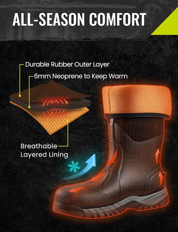 TIDEWE Work Boots for Men, Black, Size 7-13