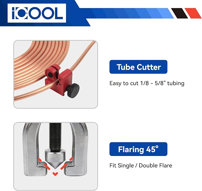 ICOOL 25 ft 3/16" Copper-Plated Brake Line Flaring Tool Kit with 20 Fittings and 4 Unions Brake Line Fittings, Brake Line Kit with Tube Bender and Reamer