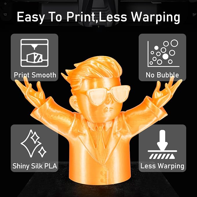 Silk Orange PLA Satin Shiny 3D Printer Filament, 1.75mm Diameter 1kg Spool 2.2lbs for FDM 3D Printers