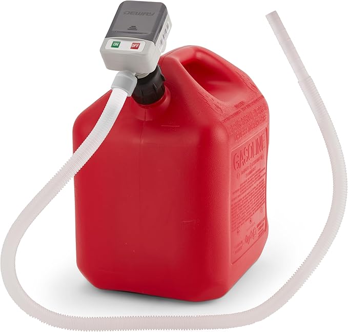 DeWay Fuel Transfer Pump for Gas Can with Basic Clip-On Nozzle | Fast 2.4GPM Flow Rate, Long 51” Tube, Easy 4 AA Battery Power & 3 Fuel Can Adapters for Gasoline, Kerosene, Diesel & Non-Potable Water