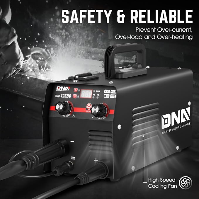 DNA Motoring 125A/110V Flux Core MIG Welder, Gasless MIG/Lift TIG/Stick Welder, 3 in 1 Portable Welding Machine, IGBT Inverter Welder for Home DIY, Garage, w/LED Digital Display, Black, TOOLS-00377