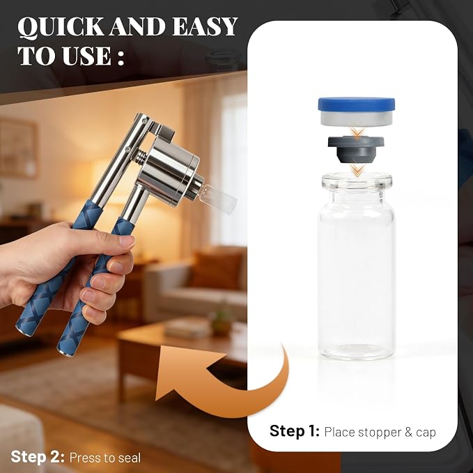 13mm Vial Crimper and 100 Pcs 3ml Clear Flip Top Glass Vials Set, Lab Bottle Sealing Tool, Vial Crimping Tool and 10ml Glass Vials