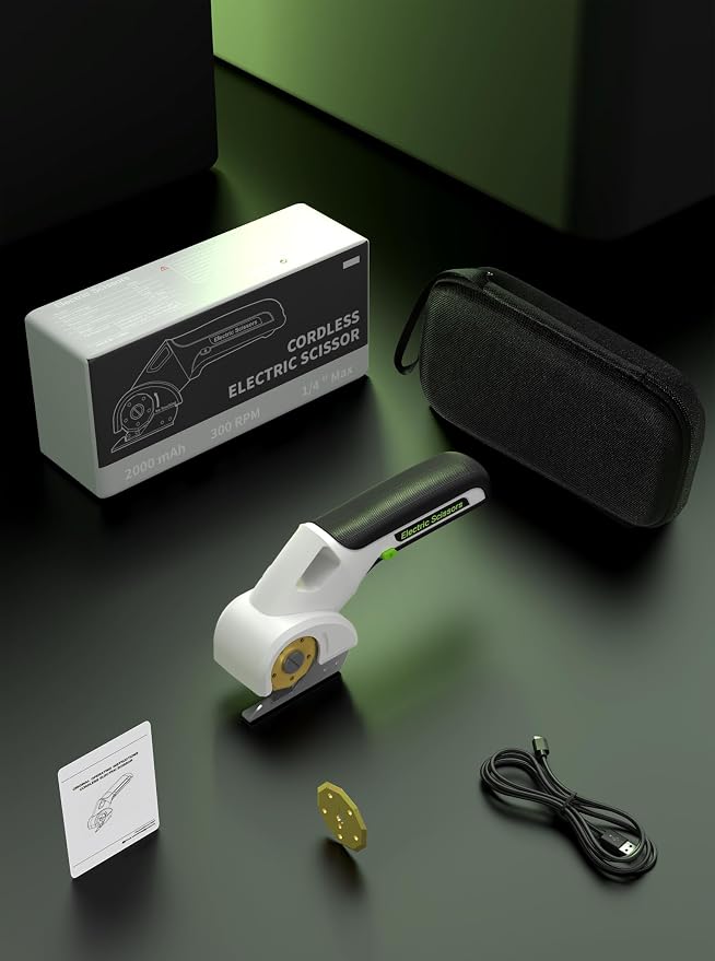 2026 NEW 4V Cordless Electric Cutting Tools, Cardboard Cutter with 2 Titanium Metal Blade Accessories, Safety Lock, Rotary Cutter for Cardboard, Box Cutter - Mist White