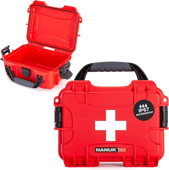 NANUK 903 Waterproof First Aid Box Empty – Durable, Medical First Aid Organizer Case, IP67-Rated, Dustproof, Impact-Resistant, and Floats (7.4" x 4.9" x 3.1") – Red | IP67 Waterproof and Dustproof, Impact-Resistant Nk-7 Resin, Interior 7.4 X 4.9 X 3.1 ...