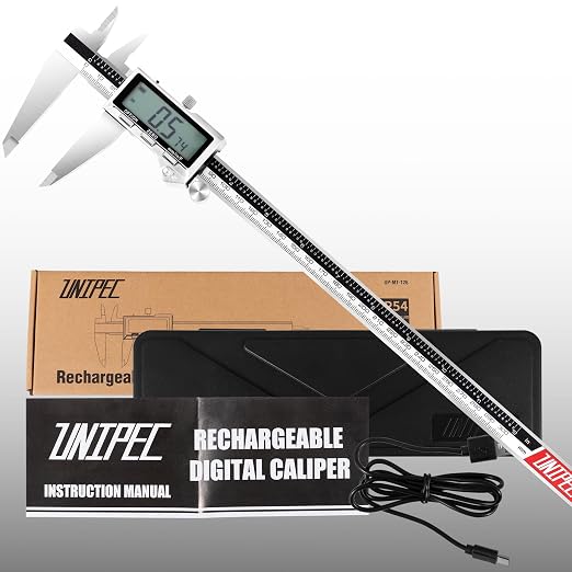 Rechargeable Caliper 12 inch, Stainless Steel Vernier Micrometer Measuring Tool with Large LCD Display