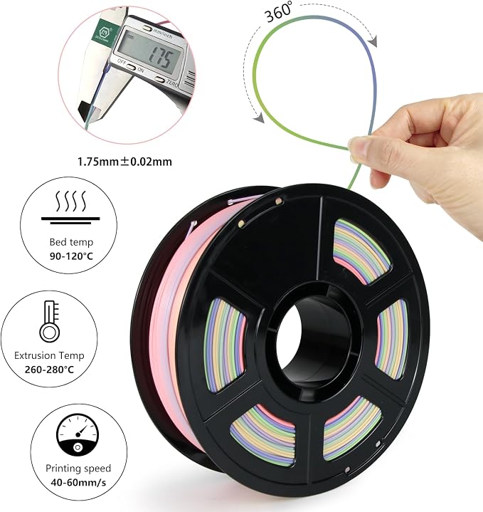 Colored ASA Filament 1.75 +/- 0.02mm - UV/Rain/Heat Resistant Durable 3D Printer Filament, No Warping, Non Odor & Fumes - Perfect for Outdoor Functional Mechanical Parts, 1kg (2.2lbs) Spools