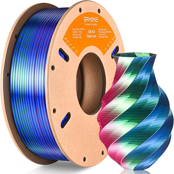 ERYONE PLA Filament 3D Printer Filament Multicolor 1.75mm +/- 0.03mm, PLA Filament 250g Spool, Silk Tri Color Red Blue Green