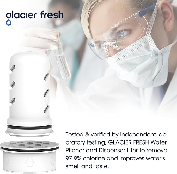 GLACIER FRESH Water Pitcher Filter Replacement for LS Home Dispenser and Pitcher Systems, Reduces Chlorine Taste and Odor, 1 Membrane Micro Filter and 1 Activated Carbon + Ion Exchange Filter