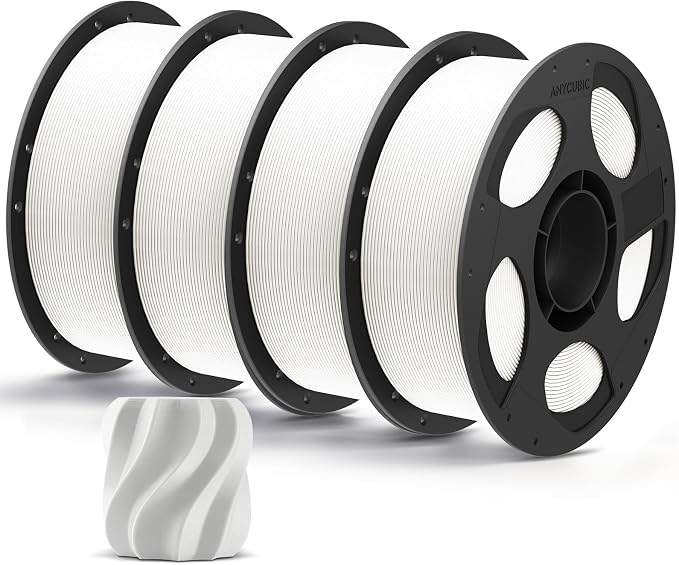 ANYCUBIC PLA Plus (PLA+), 3D Printer Filament 1.75mm Bundle, High Toughness, Dimensional Accuracy +/- 0.02mm, 4 Pack 1KG Reusable Spool, White, 4KG