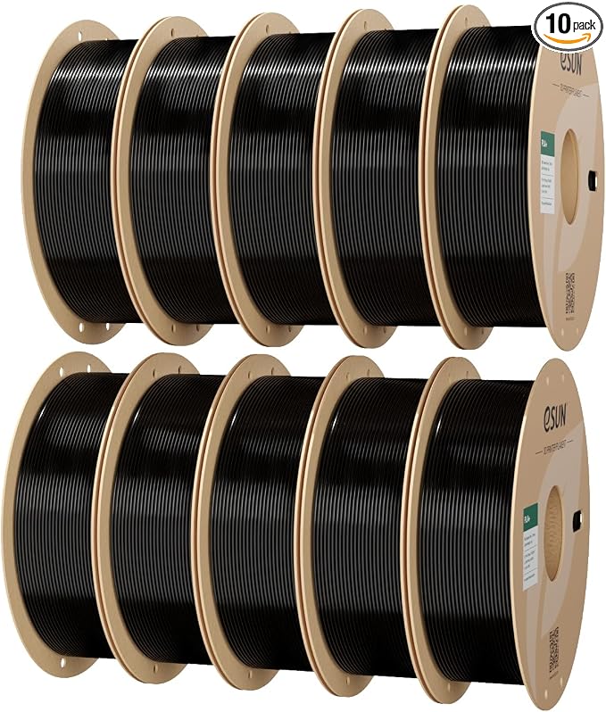 eSUN 10KG Bulk PLA+ Filament 1.75mm, Black, 10 Spool Pack (1KG/Spool) Pro-Grade High Toughness PLA Plus 3D Printer Filament, Clog-Free, Dimensional Accuracy +/- 0.03mm