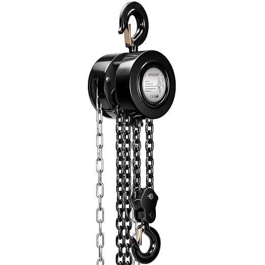 SPECSTAR Hand Chain Hoist 2 Ton 4400 Lbs Capacity 10 Feet with 2 Hooks | Heavy Duty Manual Chain Fall for Warehouse Building Automotive Machinery Black