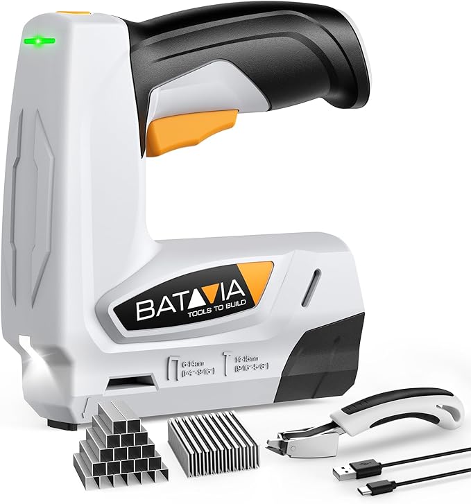 BATAVIA Electric Staple Gun, 2 in 1 Cordless T50 Stapler & Brad Nailer Kit with Remover and 2000PCS Staples Nails, 2000mAh Battery Powered, 4V Electric Stapler for Upholstery, Wood, DIY Home Projects