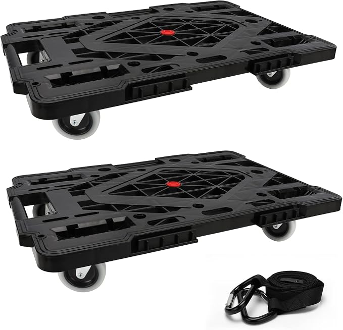 Furniture Dolly, 2 Pack Large Moving Dolly, 22.4in*15.8in with 880Lbs Capacity of 120in Rope, Heavy Duty Furniture Movers Wheels, Portable and Connectable Dollies with Wheels, Black