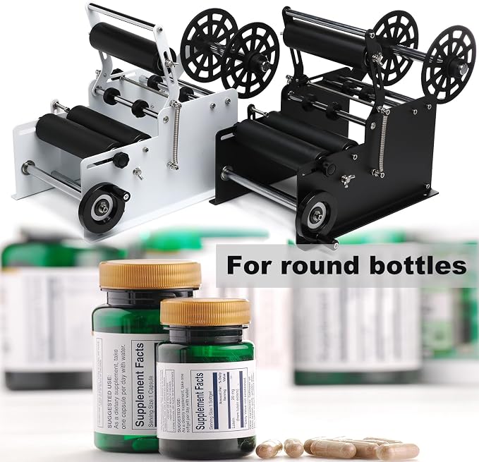 Manual Bottle Labeling Machine, Bottle Label Applicator for Round Bottles (White)