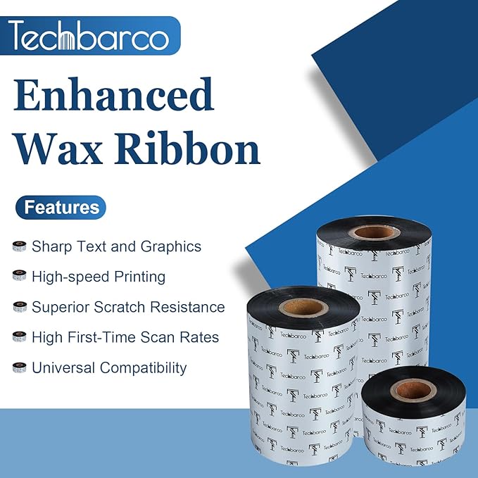 6 Rolls 2.36" x 984' Premium Enhanced Wax Thermal Transfer Ribbon, 60mm x 300m Black Industrial Barcode Label Printer Ribbon - Compatible with Zebra, TSC, GoDex, Citizen, 1" Core