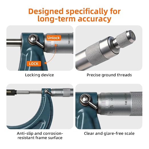 Outside Micrometer with One-Piece Spindle, 3.94-4.92" Machinist Micrometer, 0.00023" Accuracy Graduation Micrometer Set