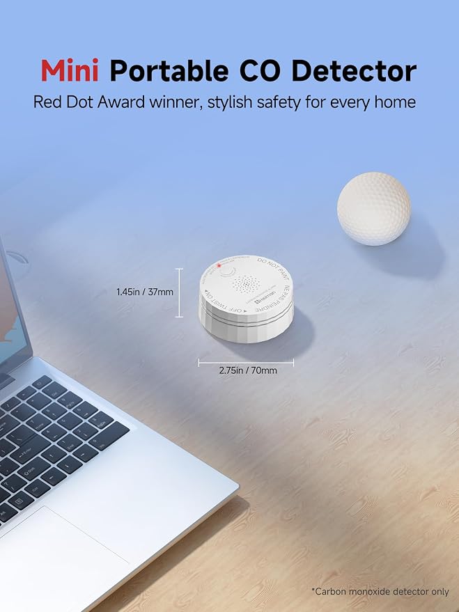 Heiman Carbon Monoxide Detectors, CO Detector Long Battery Operated, 2-Pack | UL 2034 5th Certified, Figaro Sensor/85 dB Alarm/Test Silence Button, Small CO Alarm for Home Hotel Rental Apartment, C1-S