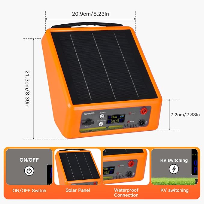 20 Miles Solar Powered Electric Fence, 6-12KV Adjustable Output Solar Charger, 2 Joules Pulse Energy,24H Solar Powered Electric Fence Kit Suitable for Pets,Poultry,Ranches and Gardens