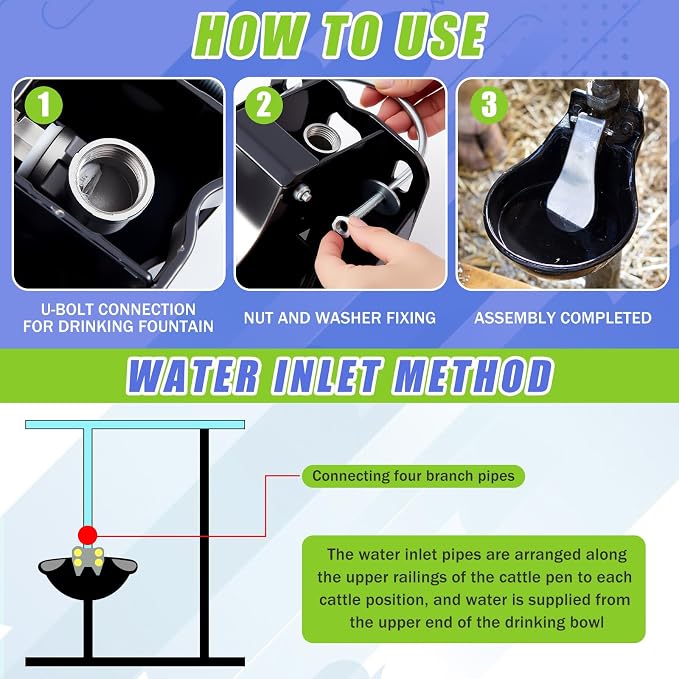 2 Pcs 2.5 L/ 0.66 Gal Automatic Livestock Waterer, Heavy Cast Iron Push-Paddle Water Trough, Black Stainless Steel Livestock Water Bowl for Horse Cattle Goat Pig 11.8 x 9.06 x 3.94 Inch