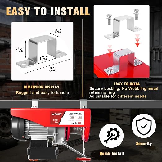 YATOINTO Wireless Electric Hoist, 440lbs Electric Winch with 328 ft Wireless Remote Control, Hoist Single/Double Slings with Emergency Stop, 110V Lift Hoist for Garage Warehouse Factory