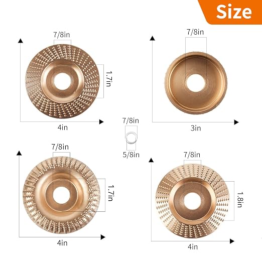 Pomsare 5PCS Angle Grinder Wood Carving Disc Set, Polishing Wheel Pad Sanding Disc for Wood, Stump Grinder Tool Grinding Shaping Disk, Cutting Wheel for 4 1/2 Angle Grinder Attachments Rotary Tool