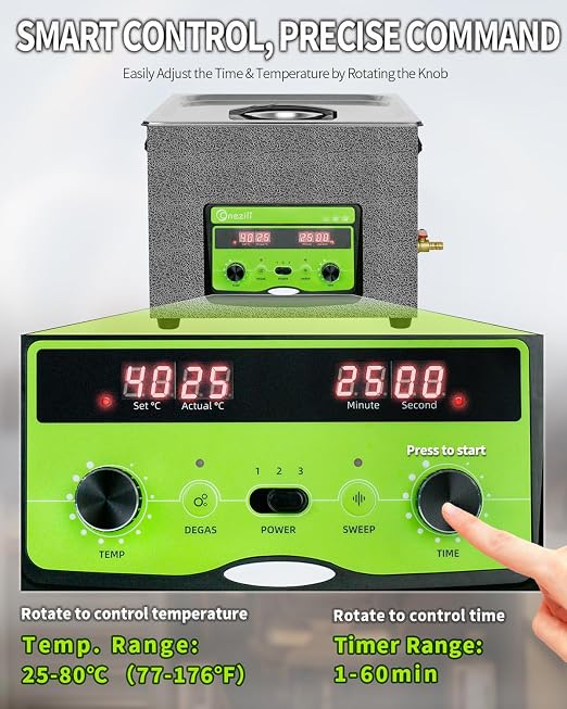 ONEZILI Ultrasonic Cleaner 15L, 360W Ultrasonic Parts Cleaner w/Adjustable Power, Sweep & Degas for 360°Cavitation Cleaning- Industrial Ultrasonic Cleaning Machine for Carburetor & Mechanical Parts