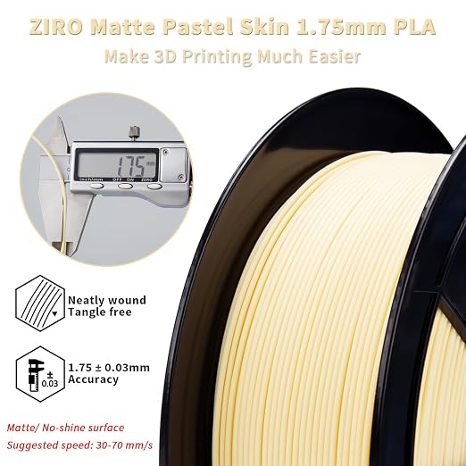 ZIRO Matte PLA Filament, Shine-Free Finish 1.75mm 3D Printer Filament, Pastel Colors PLA Series, 1kg/2.2lbs Spool, Dimensional Accuracy +/- 0.03mm, Fit Most FDM 3D Printers, Pastel Skin(Matte)