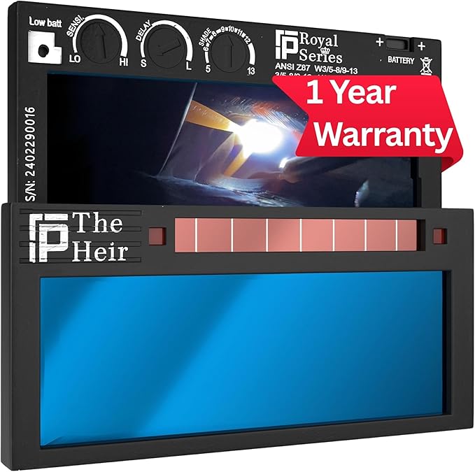 The Heir 1.0 | Shade 5-13 Adjustable Blue Auto Darkening Welding Lens | 2" x 4 1/4" x 0.33" | Adjusts From Shades 5-13 (9 Lenses In 1) | Blue Front - TrueColor Weld View | Ridge Products Royal Series