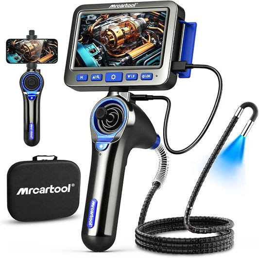 4-Way 360° Articulating Borescope with 6 Light, Endoscope Camera with 6.2mm Probe, 4.0Ft Semi-Rigid Cable, 8X Zoom Inspection Camera for Automotive Engine Pipe HVAC