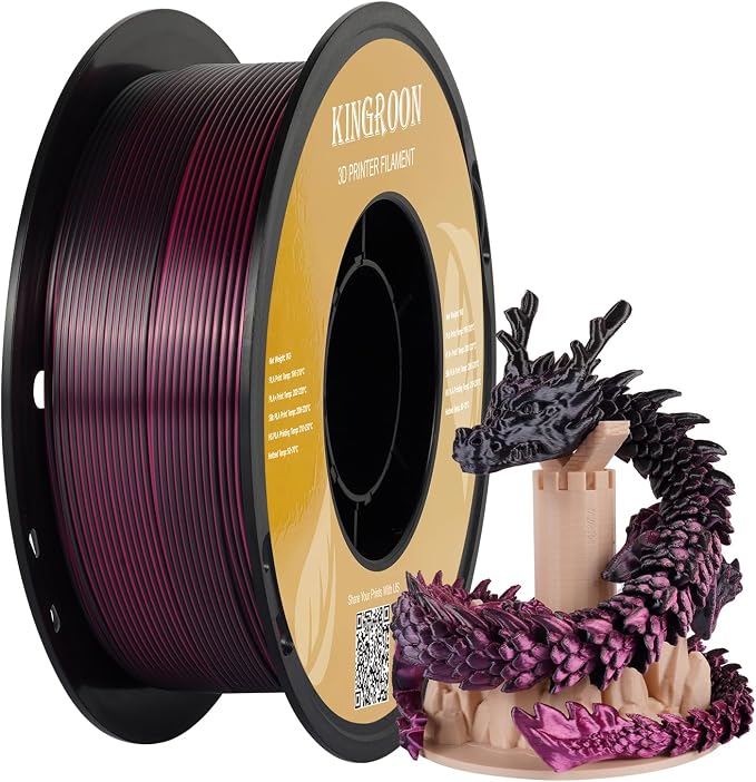Kingroon PLA 3D Printer Filament, Dual Color Silk PLA Filament, Dimensional Accuracy +/- 0.03 mm, 1kg Spool(2.2lbs), 1.75 mm, Black Red