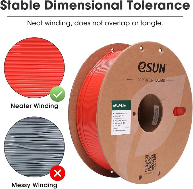 eSUN PLA Filament 1.75mm, High Toughness 3D Printer Filament Upgraded PLA Filament, Dimensional Accuracy +/- 0.03mm, 1KG Cardboard Spool (2.2 LBS) 3D Printing Filament for 3D Printers, Red