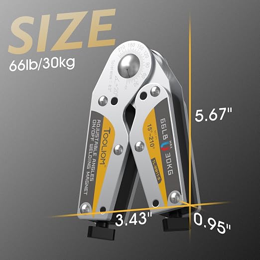 TOOLIOM Adjustable Angle On/Off Welding Magnet 15°-210° Angle Magnetic Welding Holder 66LB/30KG Switchable Pull Force Welding Accessory