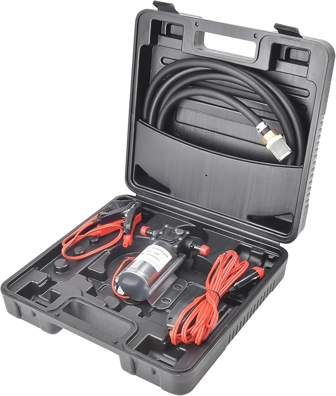 Fuel Transfer Pump Kit with Carrying Case, 12 Volt Electric Fuel Transfer Pump, High Efficiency Self-priming Pump for Pumping Gasoline, Diesel, Kerosene, Water and Liquids