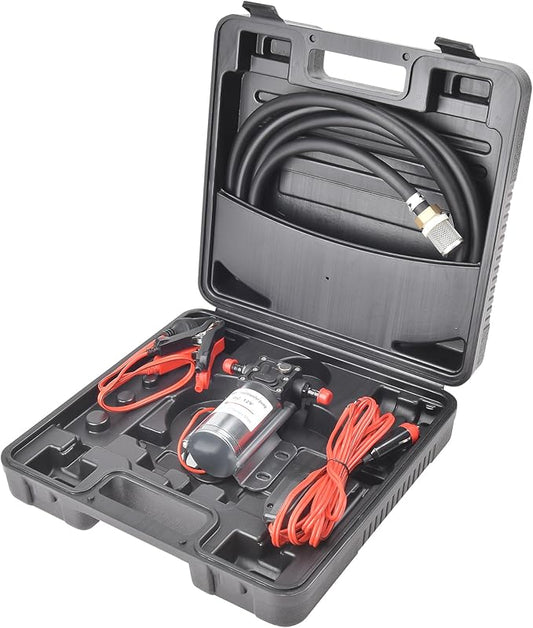Fuel Transfer Pump Kit with Carrying Case, 12 Volt Electric Fuel Transfer Pump, High Efficiency Self-priming Pump for Pumping Gasoline, Diesel, Kerosene, Water and Liquids